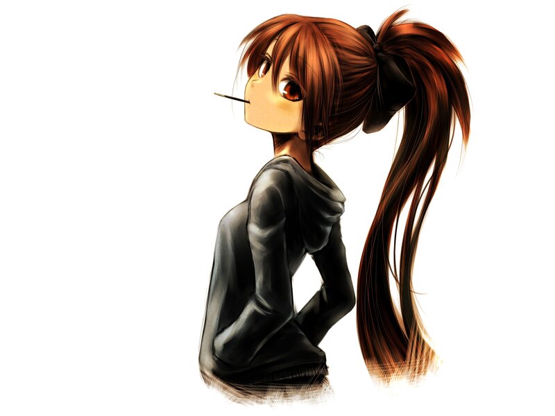 Anime Girl with Ponytail — Brown, Neutral