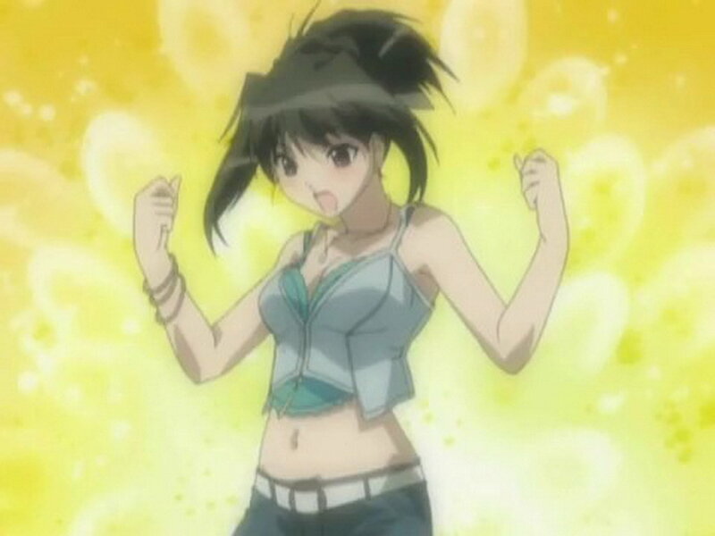 Anime Girl with Ponytail — Yellow, Energetic