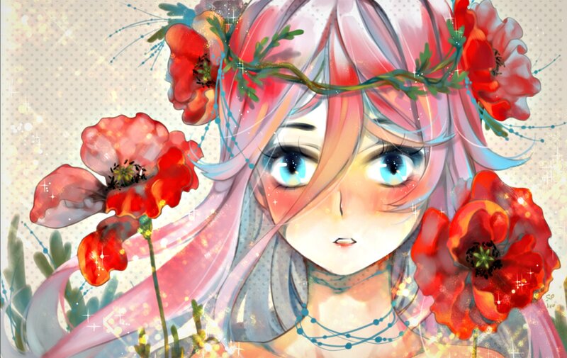 Anime Girl with Poppies
