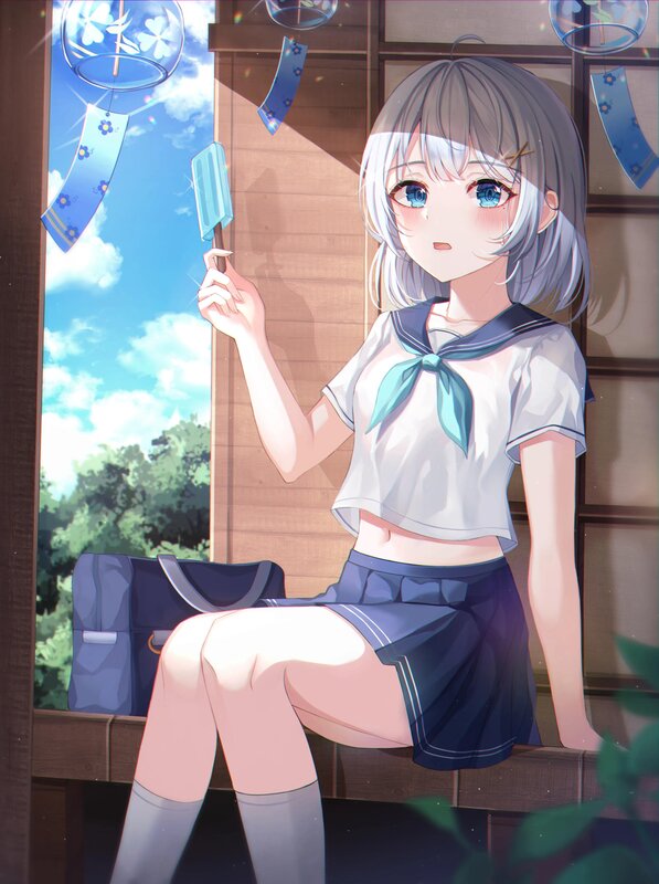 Anime Girl with Popsicle — Blue