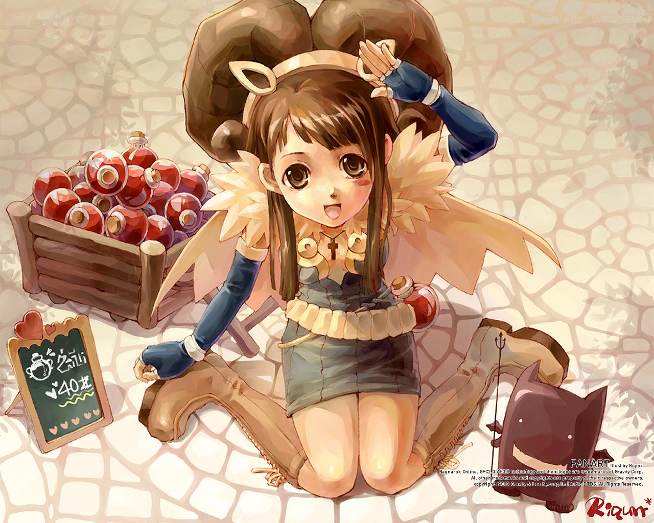 Anime girl with potion bottles