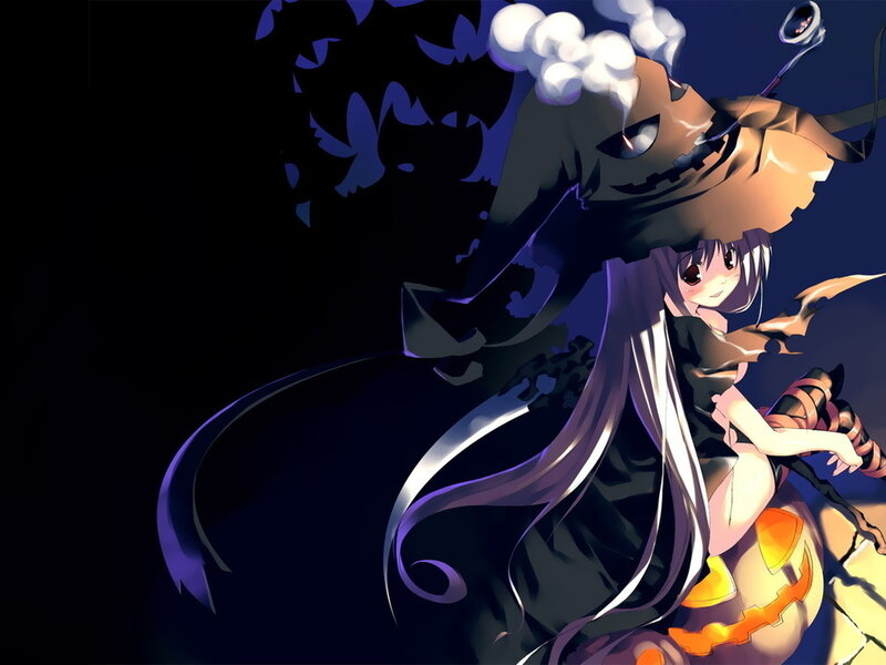 Anime Girl with Pumpkin — Black, Dark