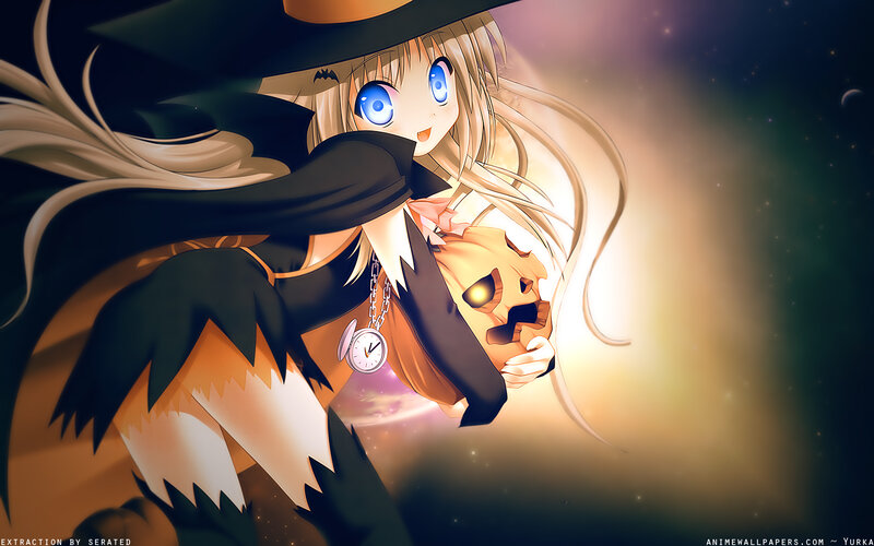 Anime Girl with Pumpkin — Black, Dramatic