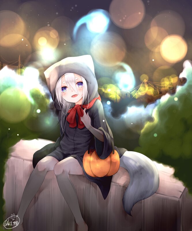 Anime Girl with Pumpkin — Black, Dreamy