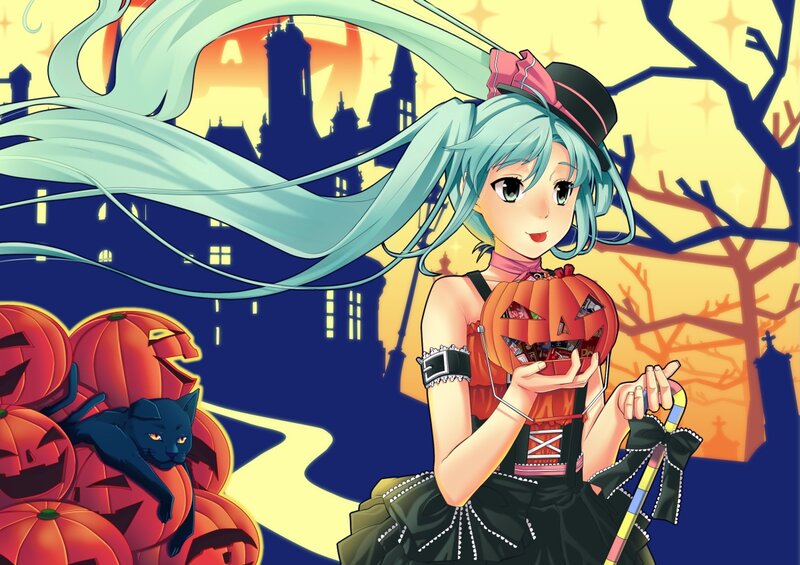 Anime Girl with Pumpkin — Blue