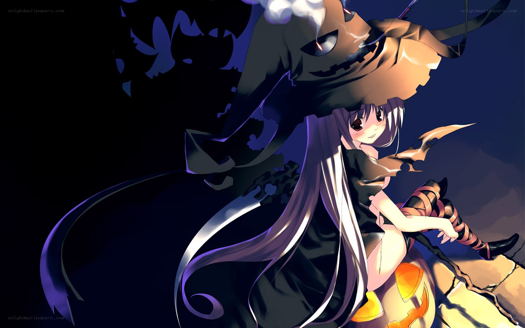 anime girl with pumpkin creature