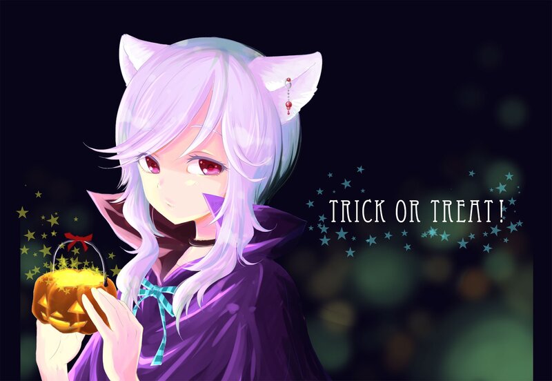 anime girl with pumpkin lantern
