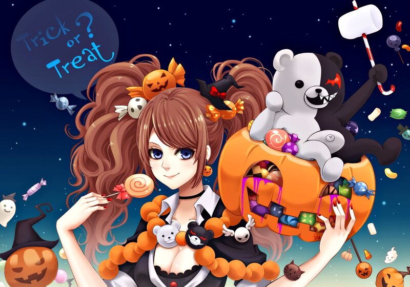 Anime Girl with Pumpkin — Orange, Festive, Night