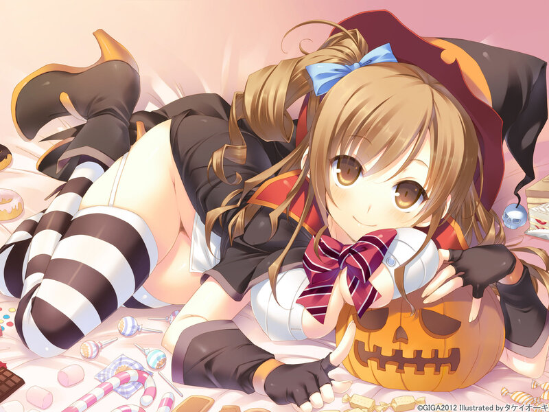 Anime Girl with Pumpkin — Orange, Playful