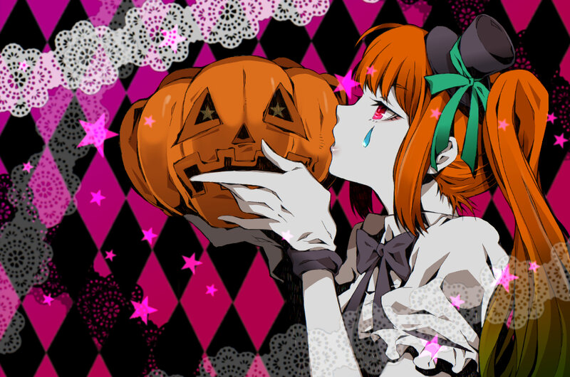 Anime Girl with Pumpkin — Pink