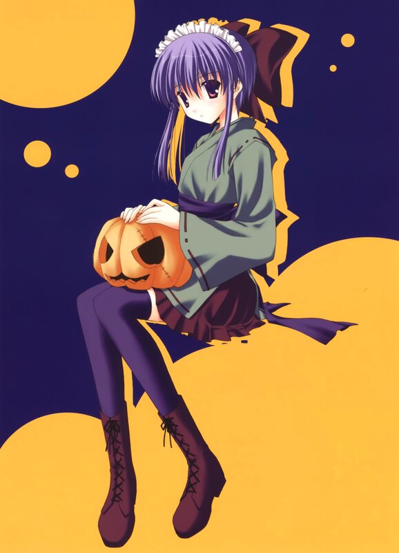 Anime Girl with Pumpkin — Purple, Calm