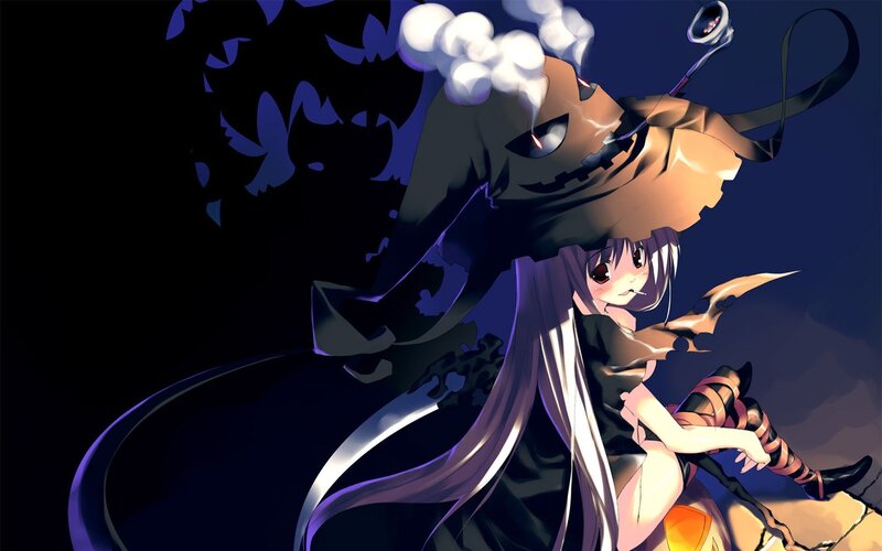 Anime Girl with Pumpkin — Purple, Dark