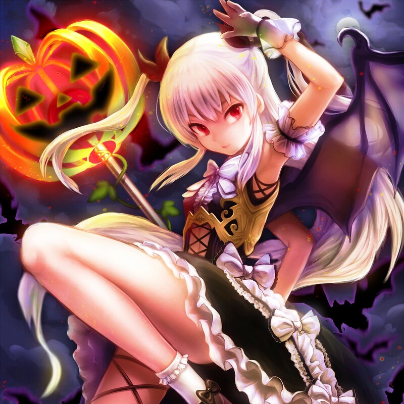 Anime Girl with Pumpkin — Purple, Dramatic