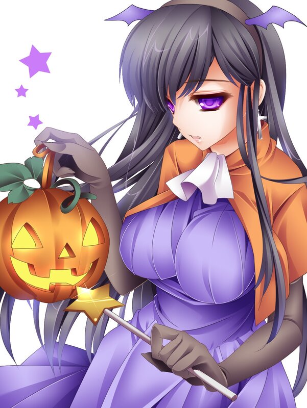 Anime Girl with Pumpkin — Purple, Playful, Night, Magic Wand