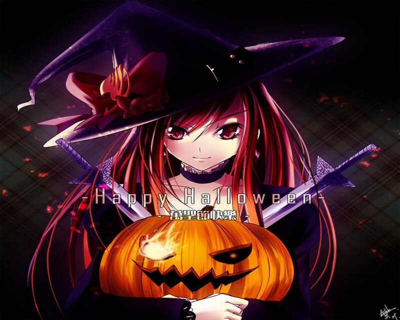 Anime Girl with Pumpkin — Purple