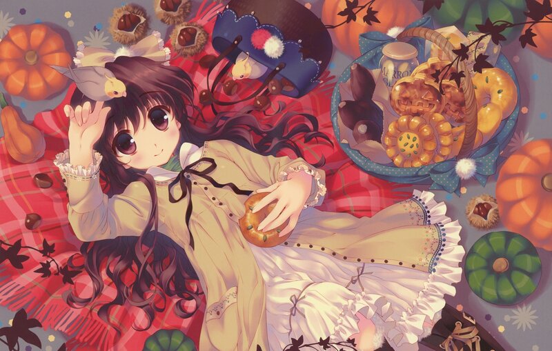 Anime Girl with Pumpkin — Red