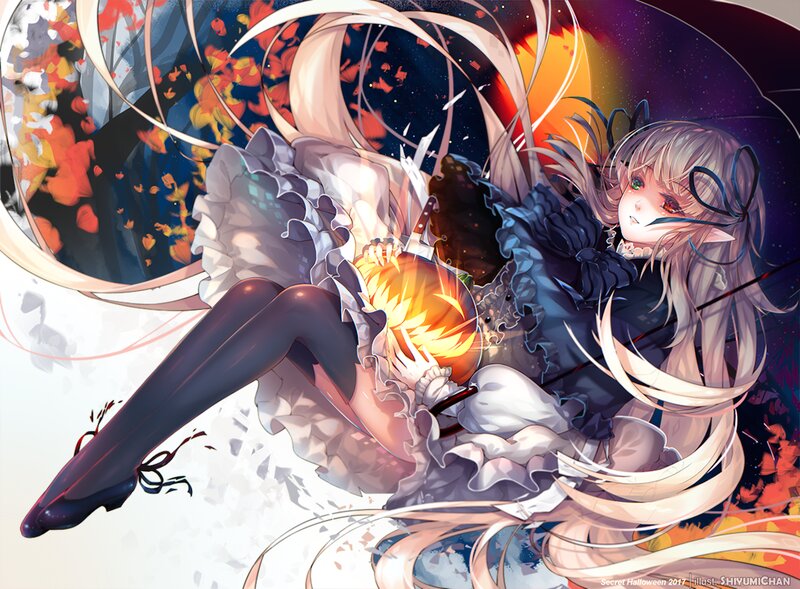 Anime Girl with Pumpkin — White
