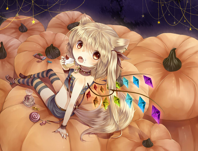 Anime girl with pumpkins