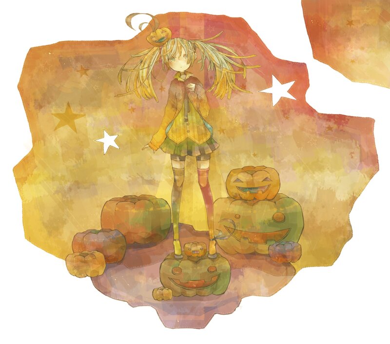 Anime Girl with Pumpkins — Yellow