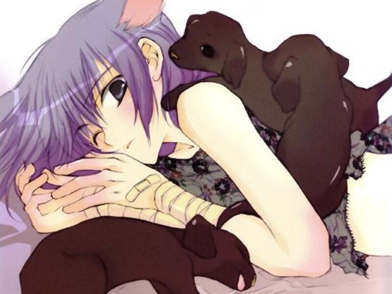 anime girl with puppy