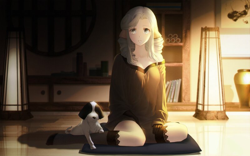Anime Girl with Puppy — Brown