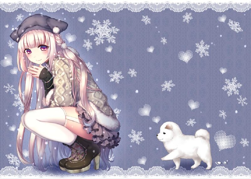 Anime Girl with Puppy — Purple