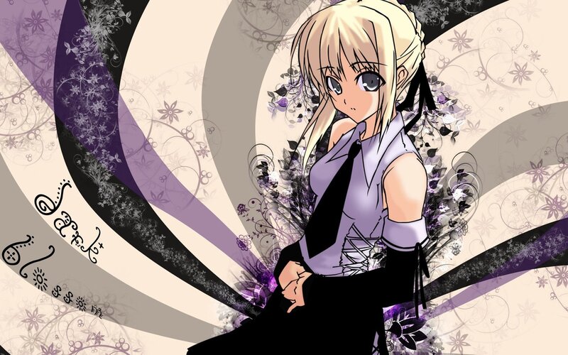 anime girl with purple background