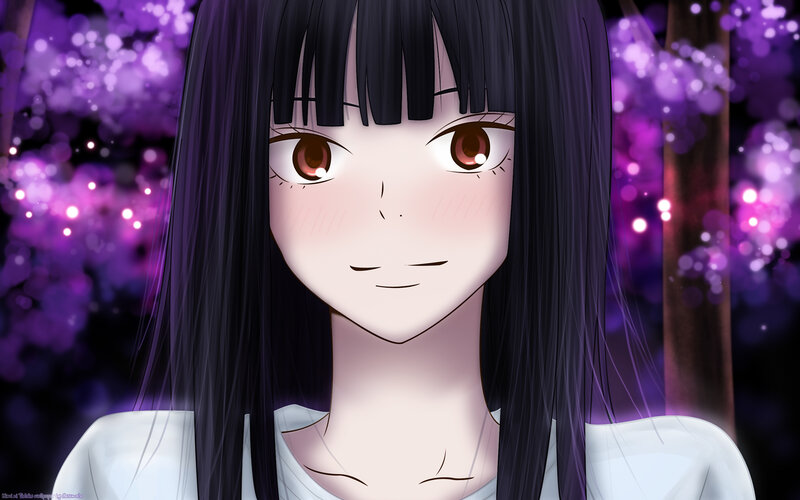 anime girl with purple background