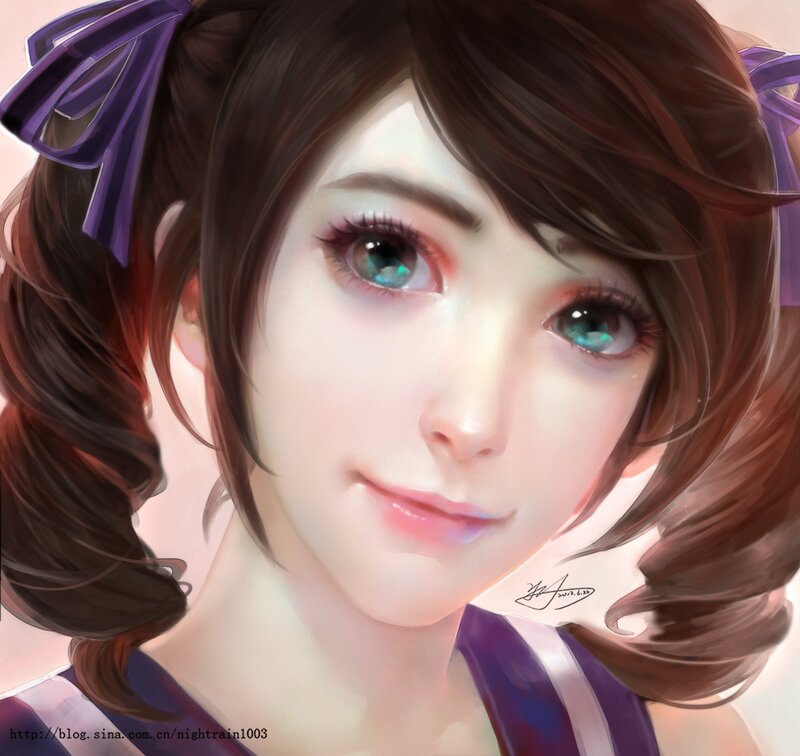 Anime Girl with Purple Bow — Brown