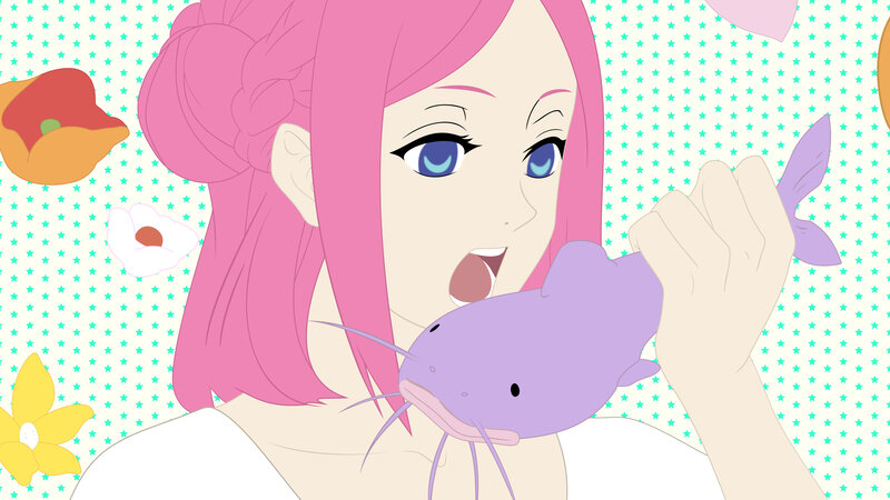 anime girl with purple catfish