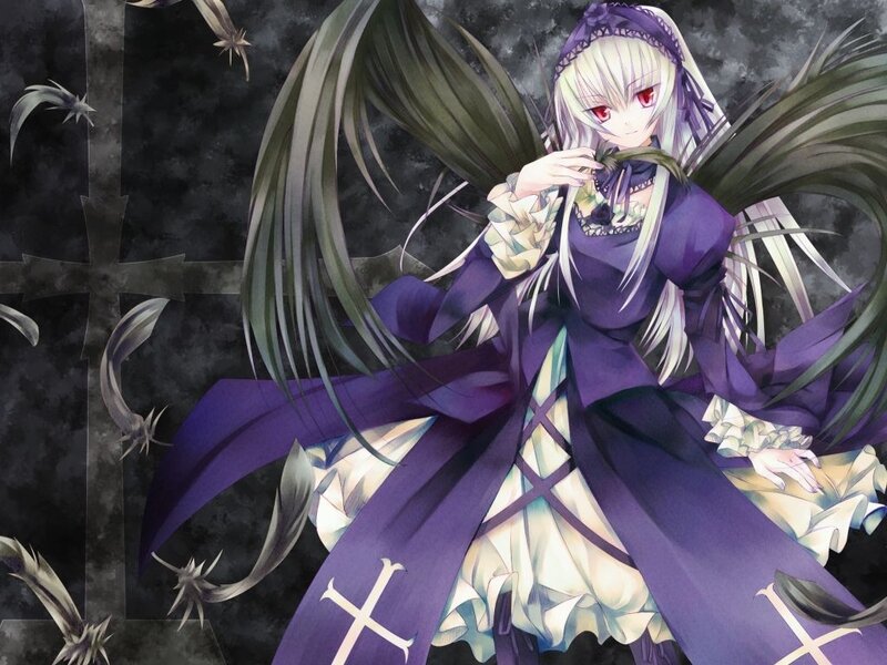 Anime Girl with Purple Dress — Dramatic, Night, Wings