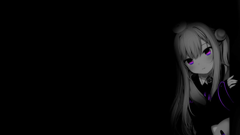 Anime Girl with Purple Eyes — Black, Dramatic, Night, Digital Art, Long Hair
