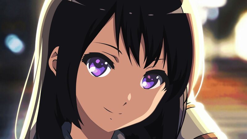 Anime Girl with Purple Eyes — Black, Dramatic, Night