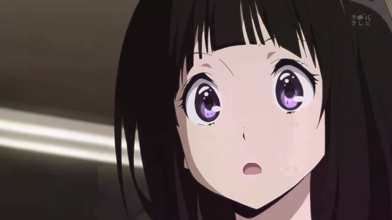 Anime Girl with Purple Eyes — Black, Surprised