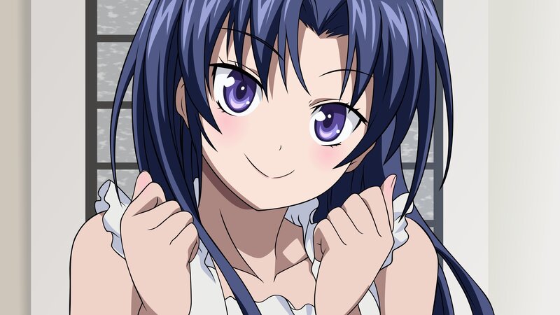 Anime Girl with Purple Eyes — Blue, Cheerful, Window