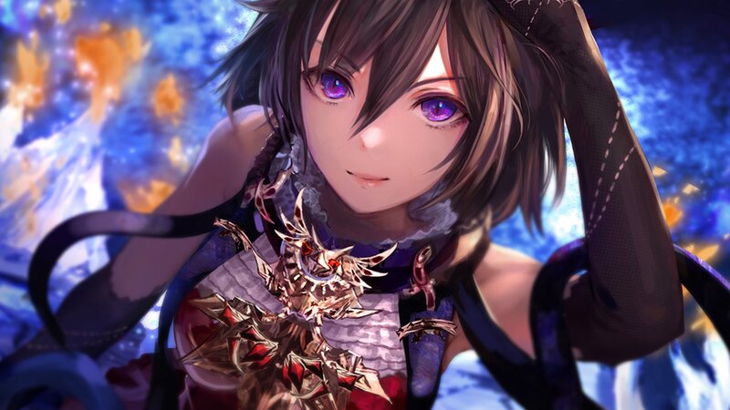 Anime Girl with Purple Eyes — Blue, Dramatic