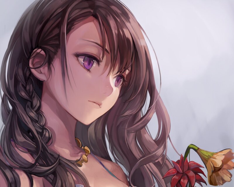 Anime Girl with Purple Eyes — Brown, Calm, Digital Art