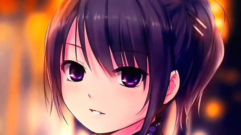 Anime Girl with Purple Eyes — Dramatic, Hair, Background Lights