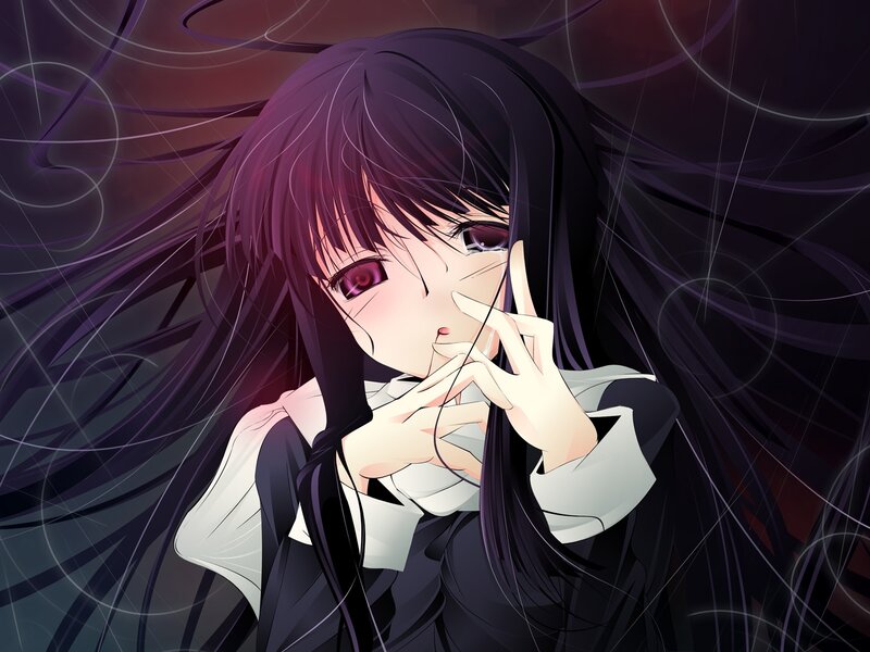 Anime Girl with Purple Eyes — Dramatic, Long Hair, School Uniform