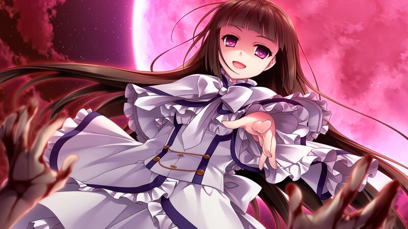 Anime Girl with Purple Eyes — Dramatic, Night, Bloodied Hands