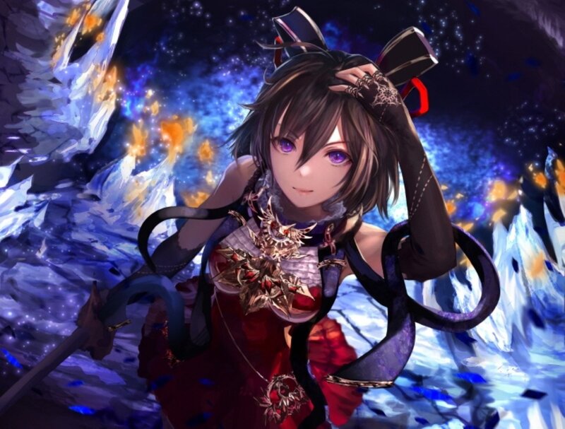 Anime Girl with Purple Eyes — Dramatic, Night, Digital Art, Sword