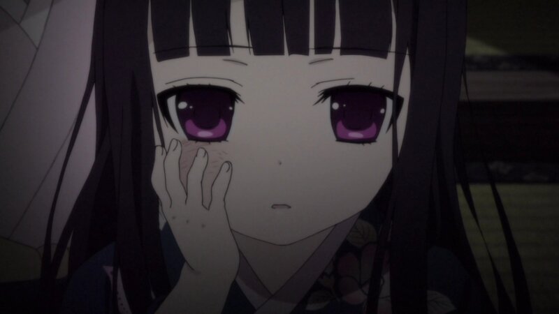Anime Girl with Purple Eyes — Dramatic, Night, Hand