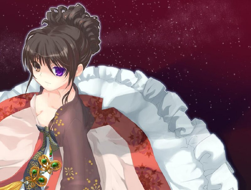 Anime Girl with Purple Eyes — Dramatic, Night, Starry Sky