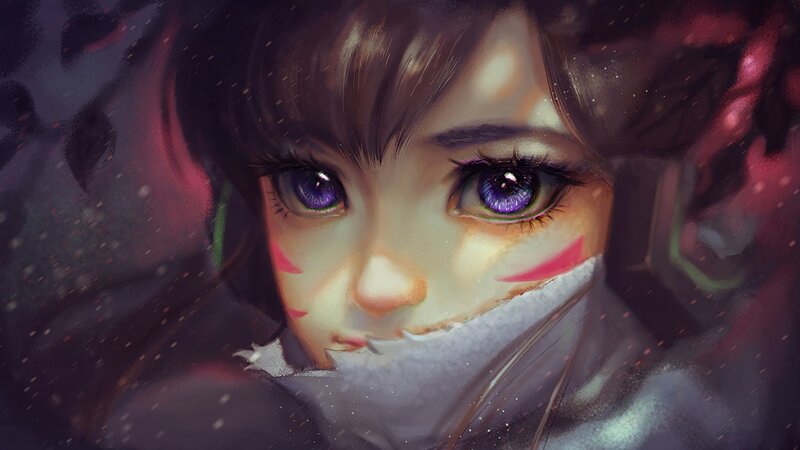 Anime Girl with Purple Eyes — Dramatic, Winter