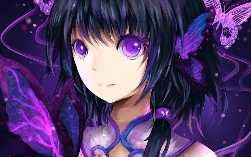 Anime Girl with Purple Eyes — Dreamy, Night