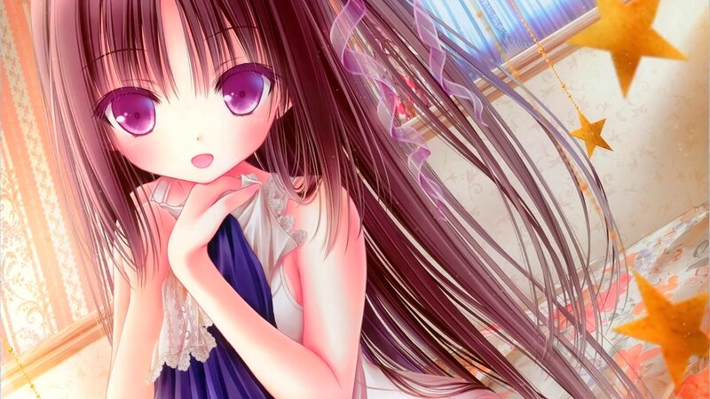 Anime Girl with Purple Eyes — Dreamy, Stars