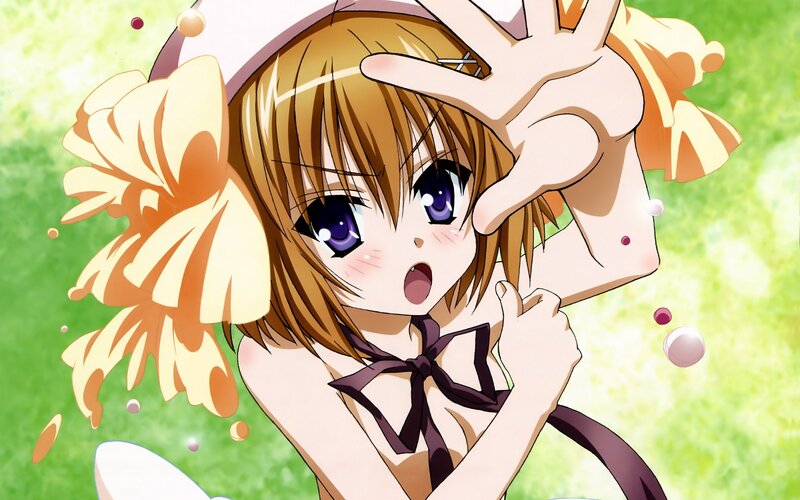 Anime Girl with Purple Eyes — Green, Playful
