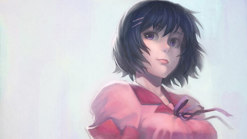 Anime Girl with Purple Eyes — Pink, Calm