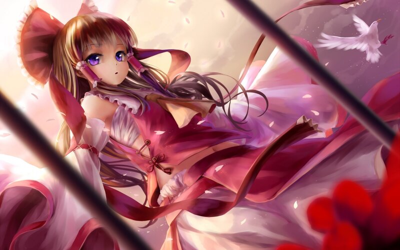 Anime Girl with Purple Eyes — Pink, Serene, Sunset