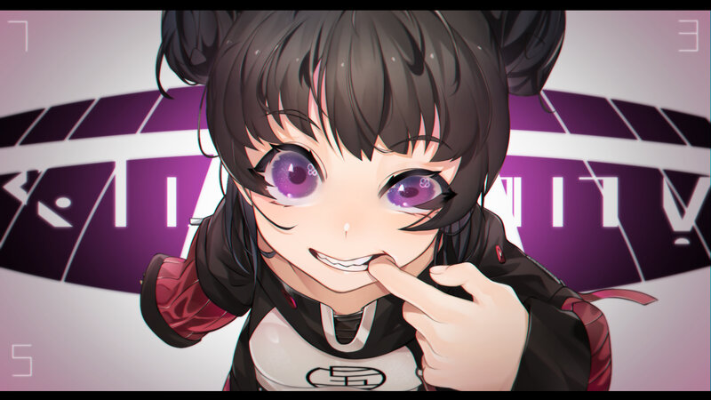 Anime Girl with Purple Eyes — Playful, Digital Art